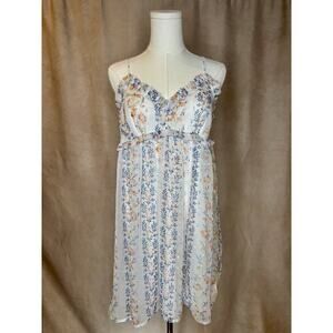 Lulus Floral Babydoll Dress Metallic Chiffon Ruffle Strappy M